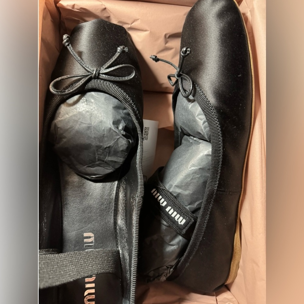 Miu Miu Black Satin Ballet Flats